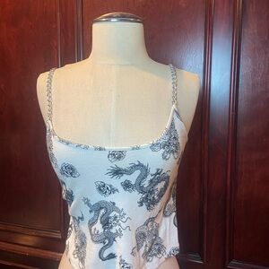 White and Black Dragon Print Tank Top